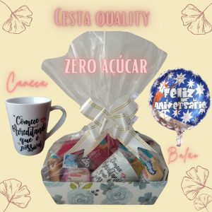 Cesta Quality + Caneca Porcelana & Balão Metalizado Premium