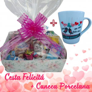 Cesta de Café da Manhã Felicitá + Caneca de Porcelana